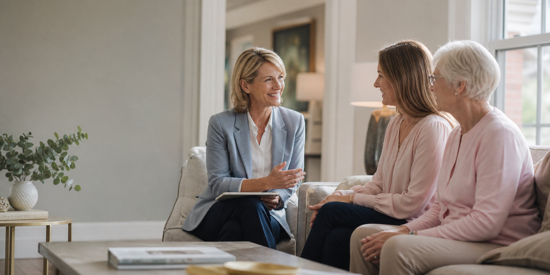 Senior Advisor Guiding Family in Warm Community Setting