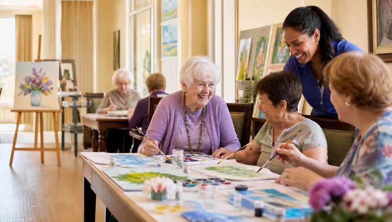 Seniors Enjoying Creative Moments at Sunny Community Table-1-1